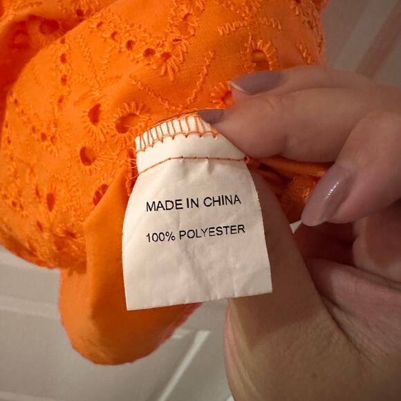 Simplee Orange eyelet mini wrap dress size large - Picture 7 of 7